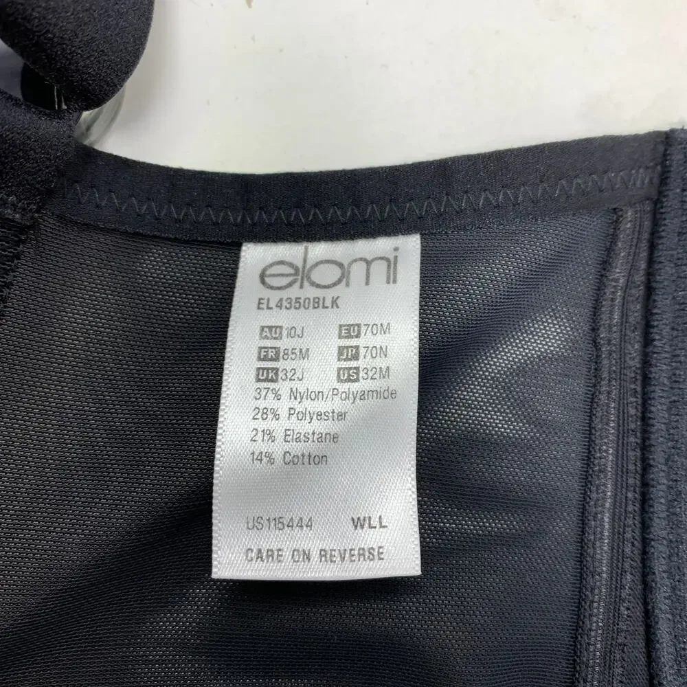 Elomi Matilda EL4350 Black Underwire Plunge Bra 32M US Sheer Mesh